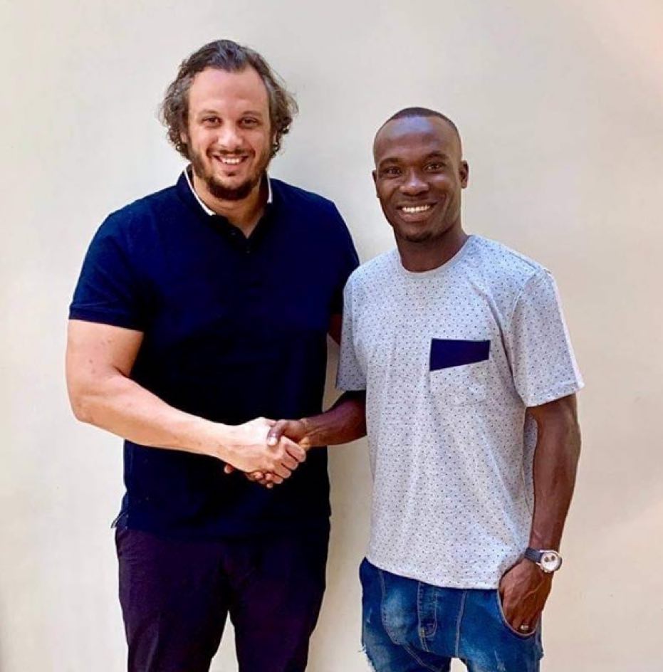Photo: Antwi posing for the camera after completing his Pyramids deal